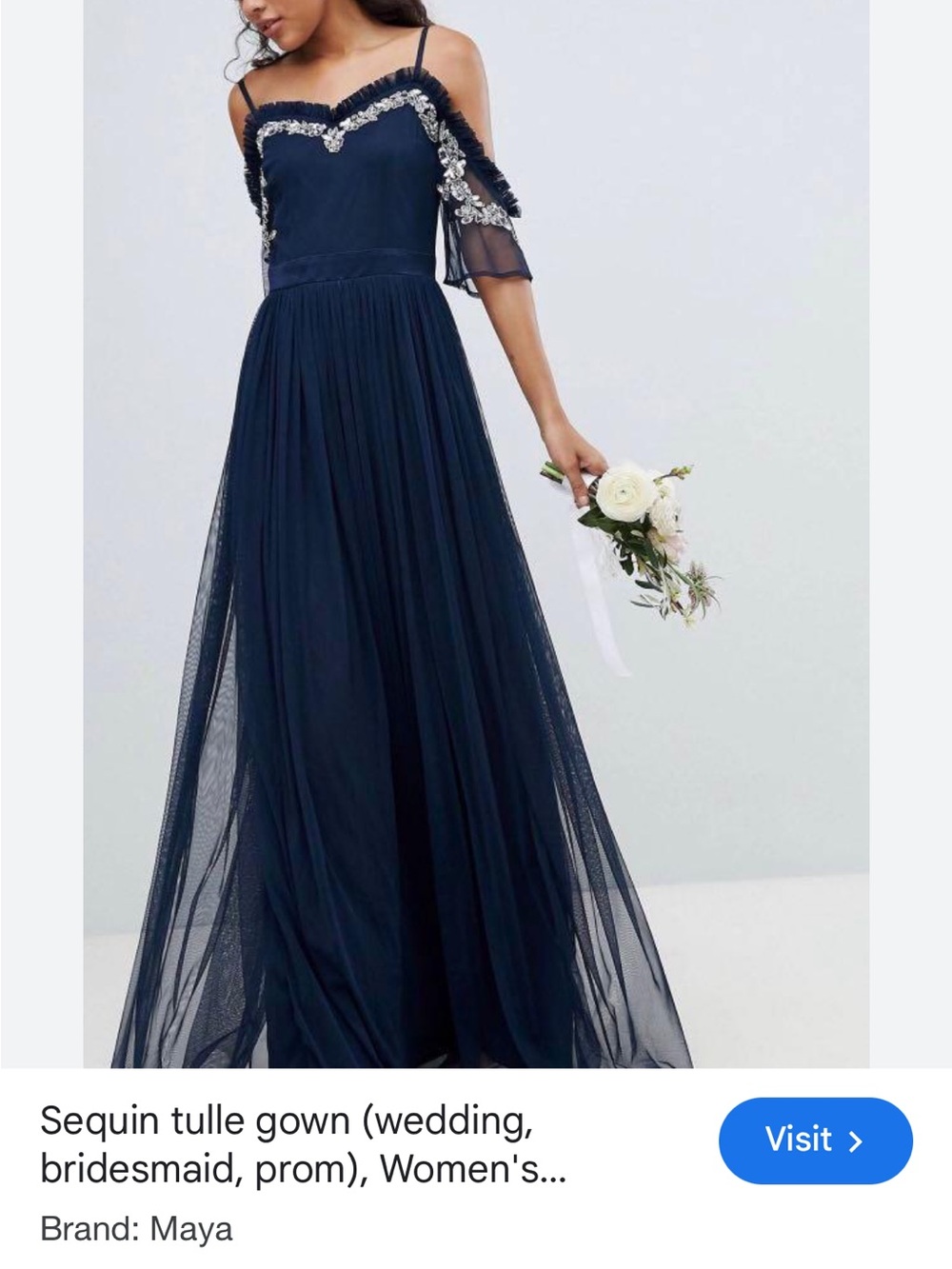 Maya Navy Sequin Tulle Maxi Dress with Floral Trim